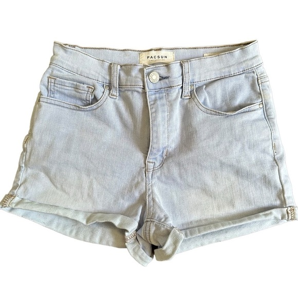 Pacsun Women’s The Shortie High Rise Jean Shorts Light Wash Blue Denim Size 27 - Picture 1 of 6